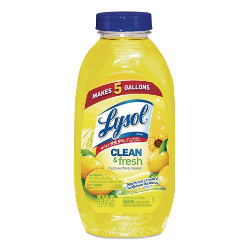Lemon-scented lysol multi-surface cleaner concentrate bottle.